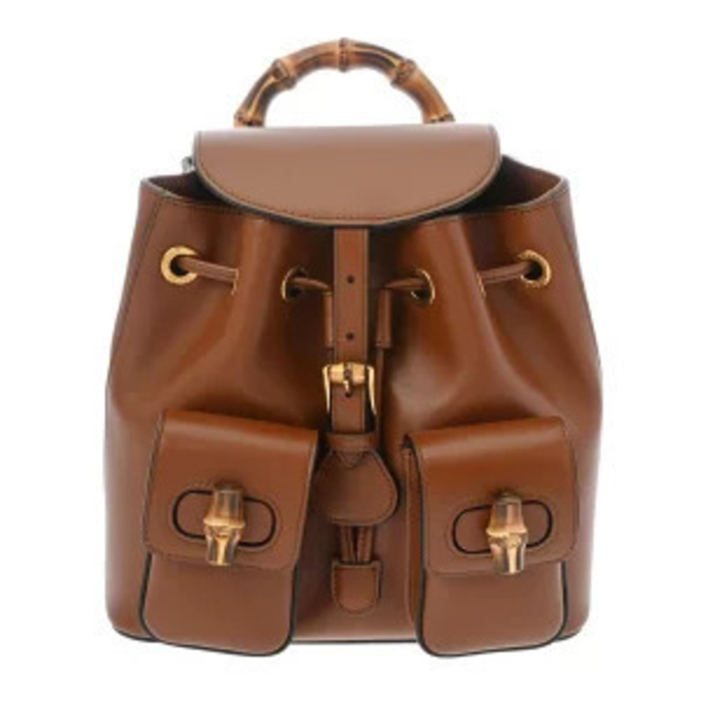 Gucci Backpack Rucksack Daybag Brown Bamboo Leather Daypack